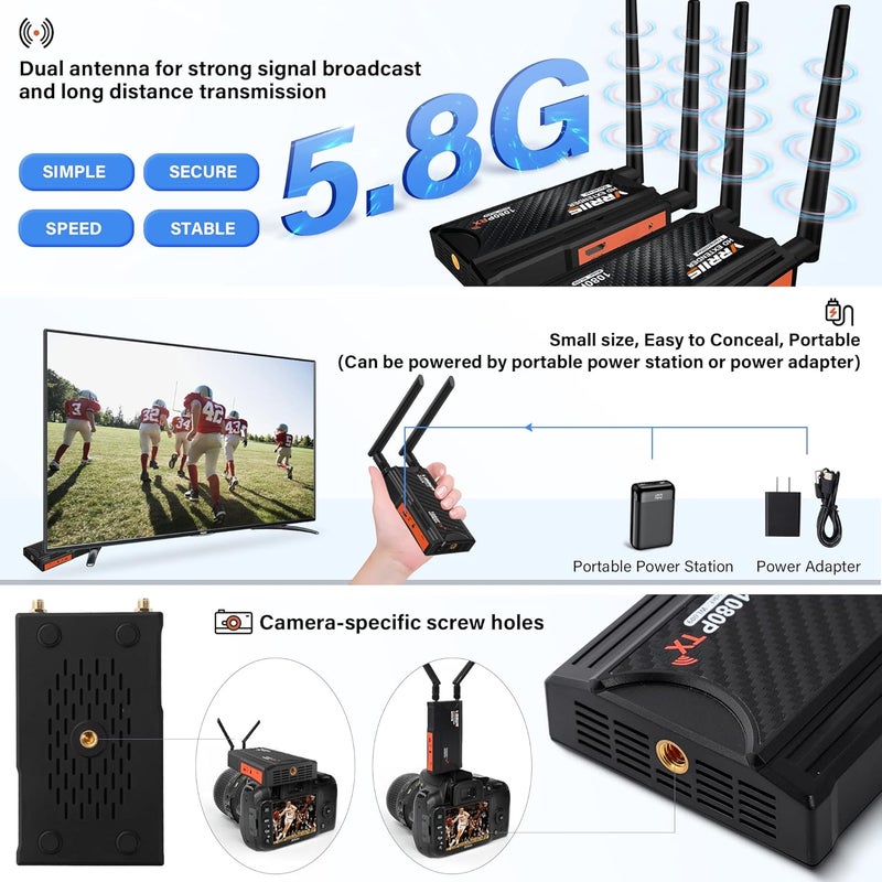 Vrriis RX Only, Wireless HDMI Extender Receiver, Up to 1 TX to 4 RX Connections, Max Line-of-Sight Transmission Distance 1 TX to 1 RX (250m), 1 TX to 2 RX (230m), 1 TX to 3 RX (210m), 1 TX to 4 RX (190m) - Image 4